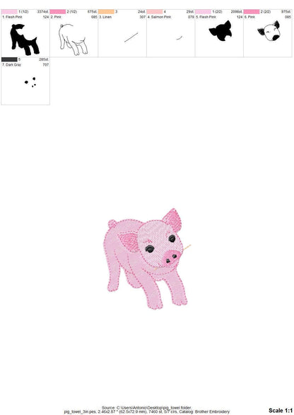 Playing Little Baby Pig Piglet Piggie kitchen dish towel Farm animal kids machine embroidery designs ITH