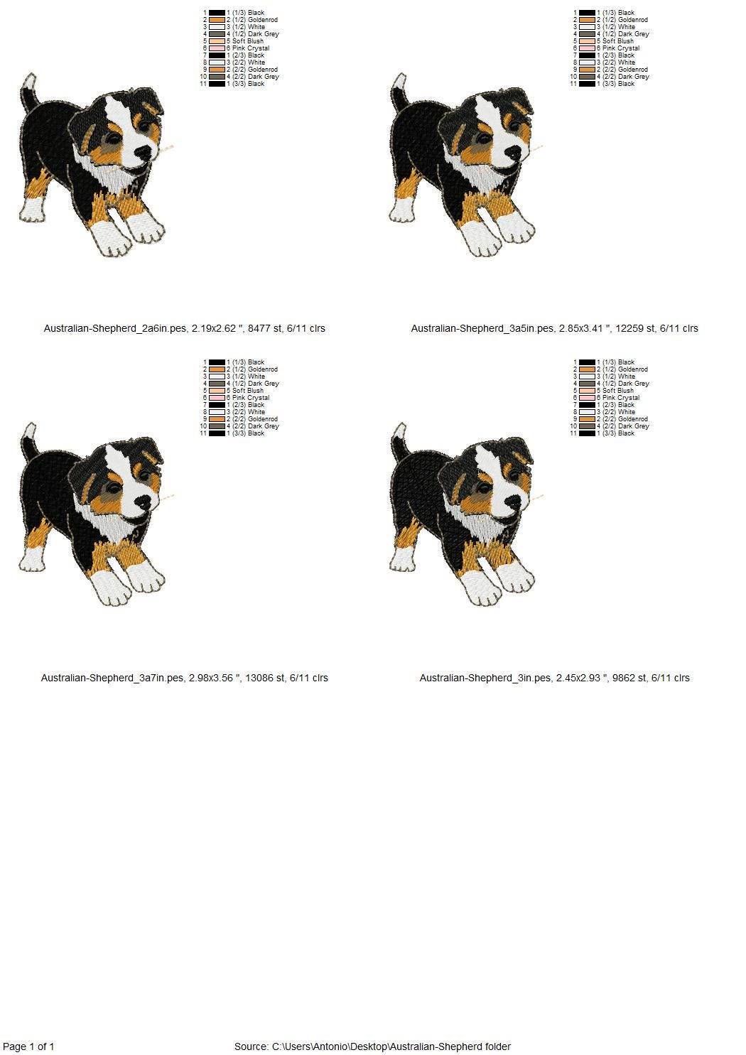 Cute Playing Australian Shepherd Puppy Dog Mama kitchen dish towel pet animal kids machine embroidery designs ITH