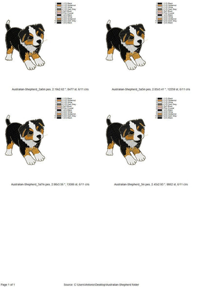 Cute Playing Australian Shepherd Puppy Dog Mama kitchen dish towel pet animal kids machine embroidery designs ITH