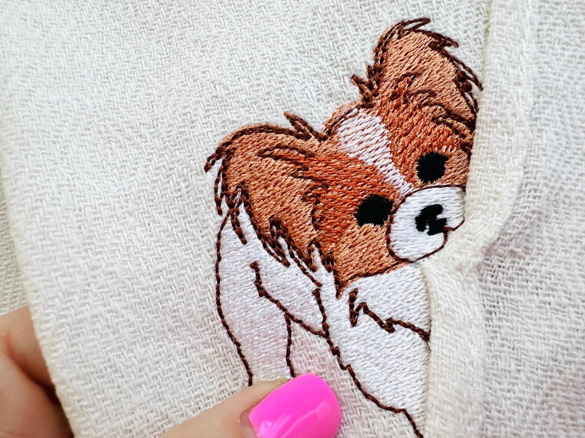 Cute Playing Little Papillon Puppy Dog Mama kitchen dish towel pet animal kids machine embroidery designs ITH