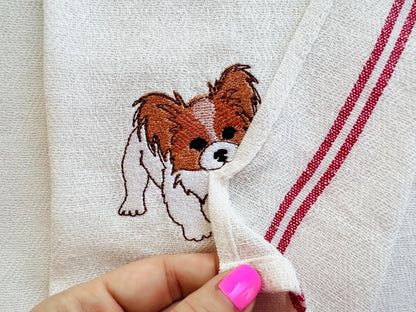 Cute Playing Little Papillon Puppy Dog Mama kitchen dish towel pet animal kids machine embroidery designs ITH