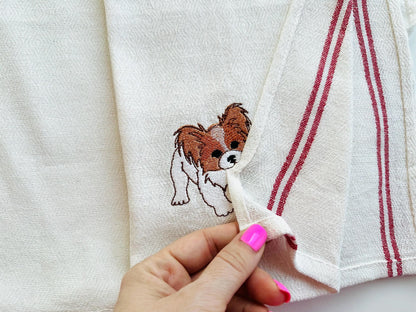 Cute Playing Little Papillon Puppy Dog Mama kitchen dish towel pet animal kids machine embroidery designs ITH