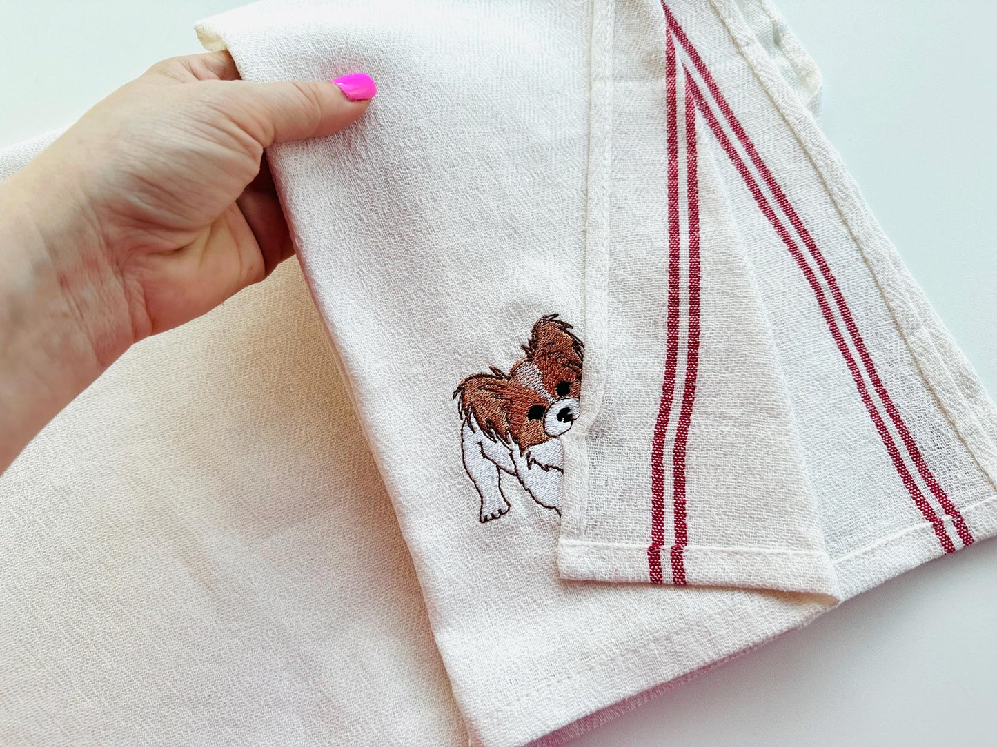Cute Playing Little Papillon Puppy Dog Mama kitchen dish towel pet animal kids machine embroidery designs ITH