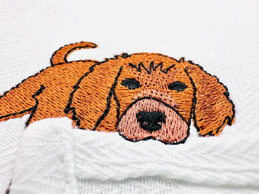 Playing little Setter Puppy Dog Mama kitchen dish towel pet animal kids machine embroidery designs ITH