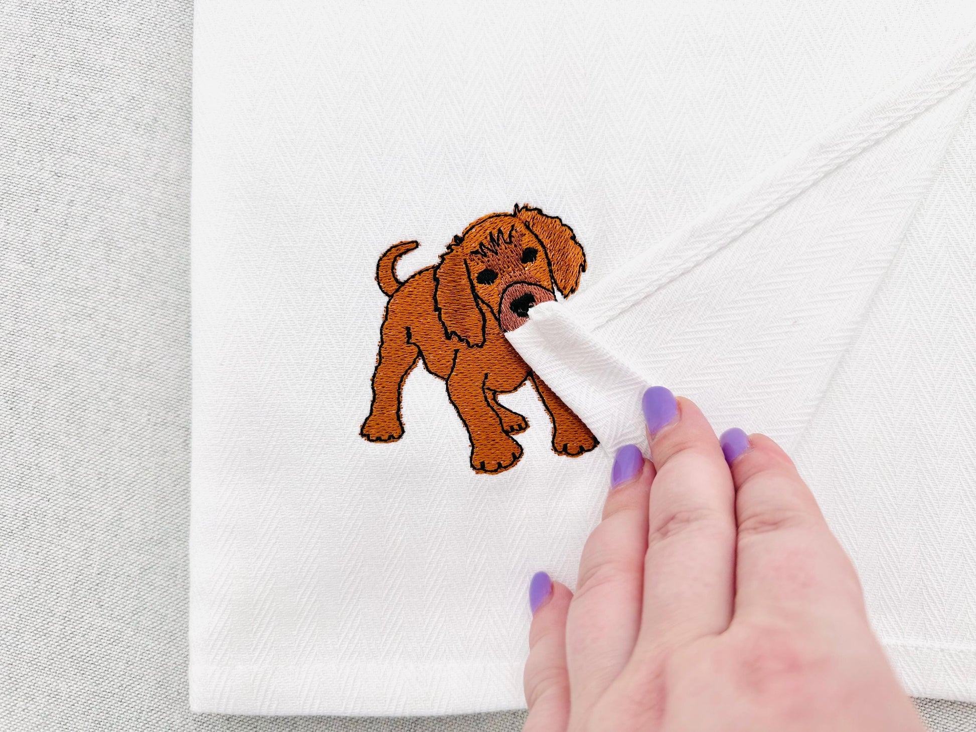 Playing little Setter Puppy Dog Mama kitchen dish towel pet animal kids machine embroidery designs ITH