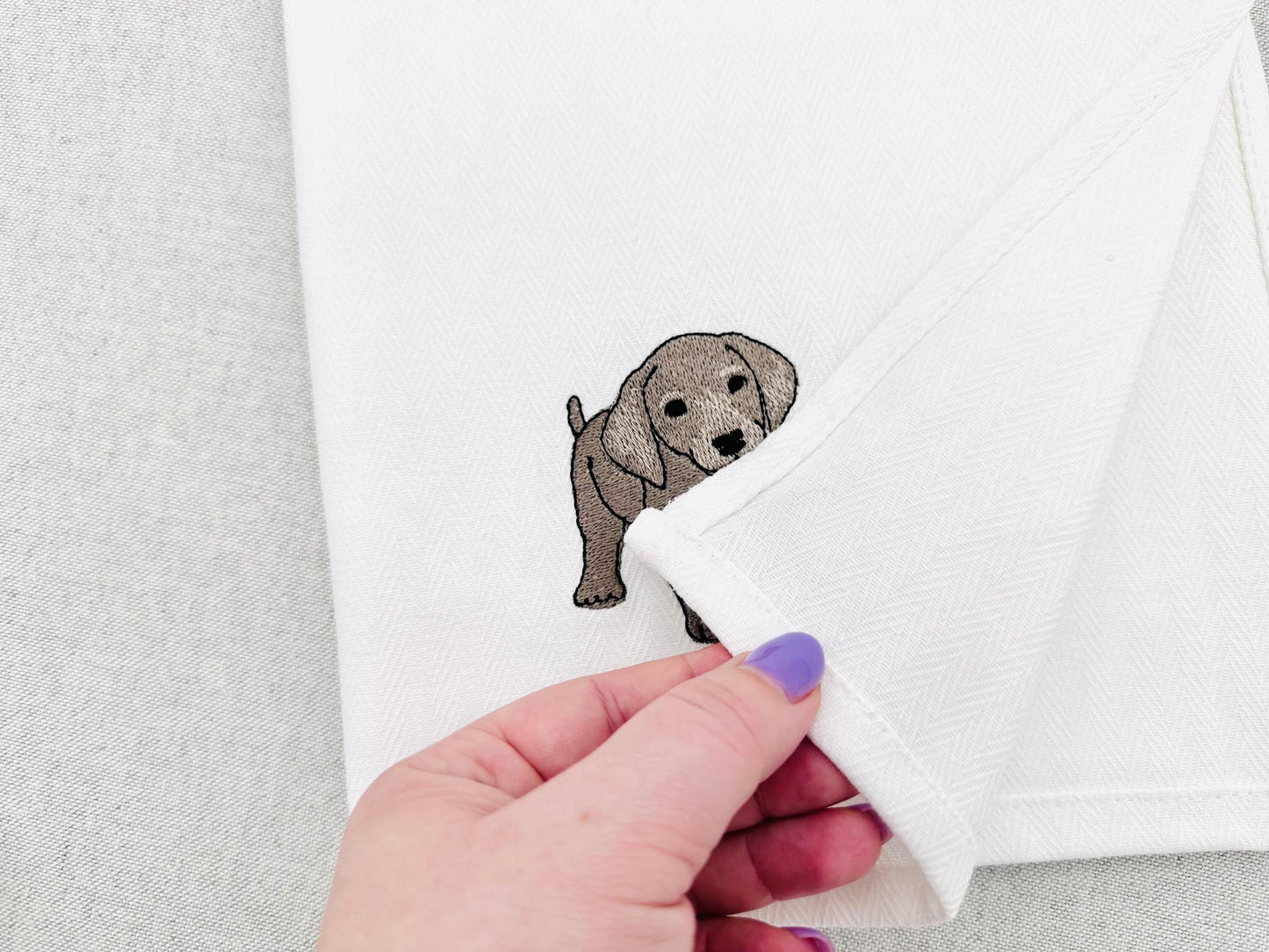 Playing Weimaraner Puppy Dog Mama kitchen dish towel pet animal kids machine embroidery designs ITH