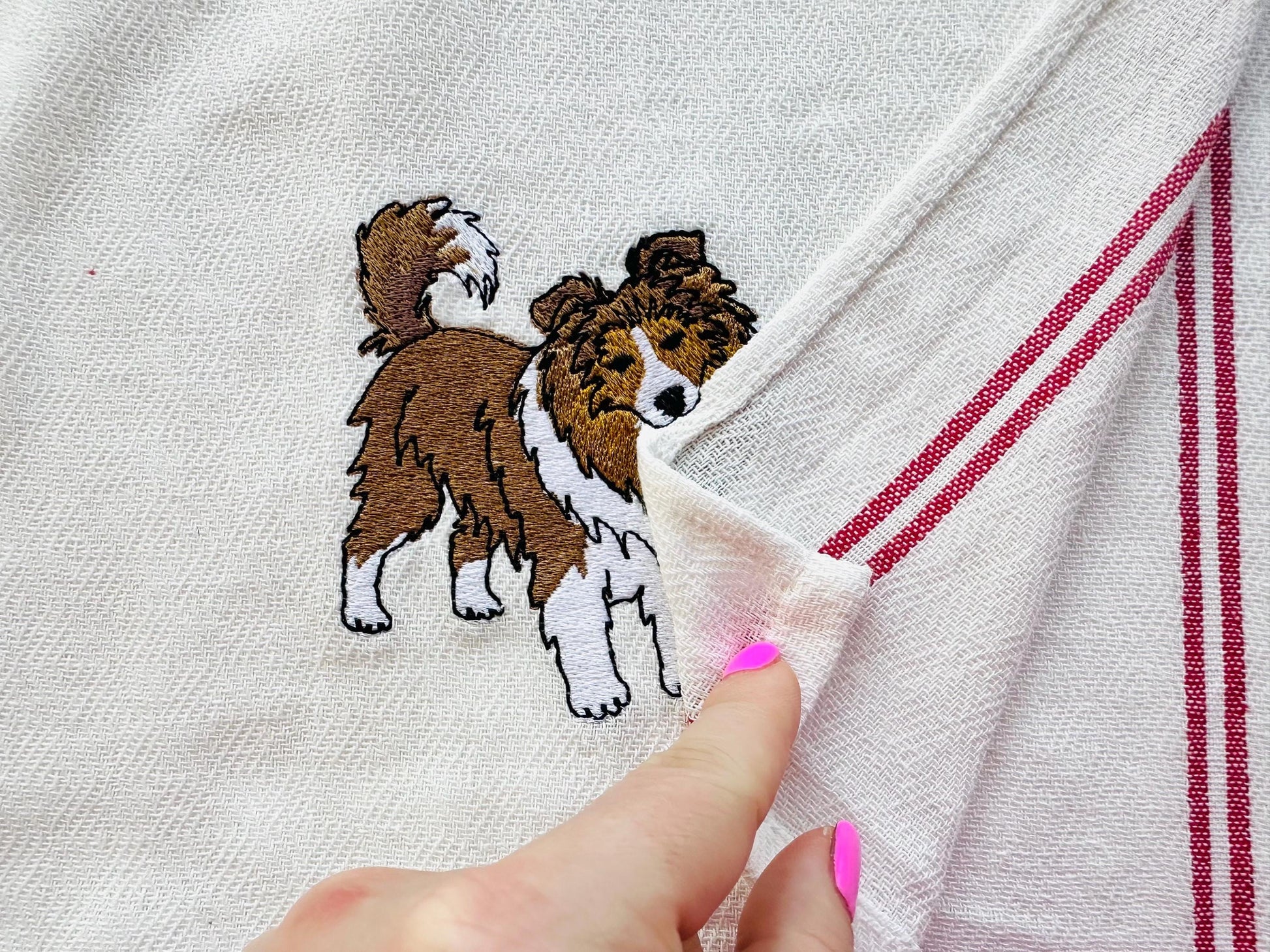 Cute Playing Sheltie Puppy Dog Shetland Sheepdog kitchen dish towel animal kids machine embroidery designs ITH
