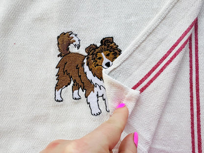 Cute Playing Sheltie Puppy Dog Shetland Sheepdog kitchen dish towel animal kids machine embroidery designs ITH