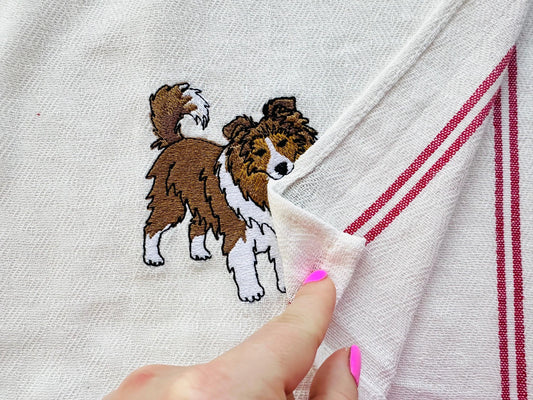Cute Playing Sheltie Puppy Dog Shetland Sheepdog kitchen dish towel animal kids machine embroidery designs ITH