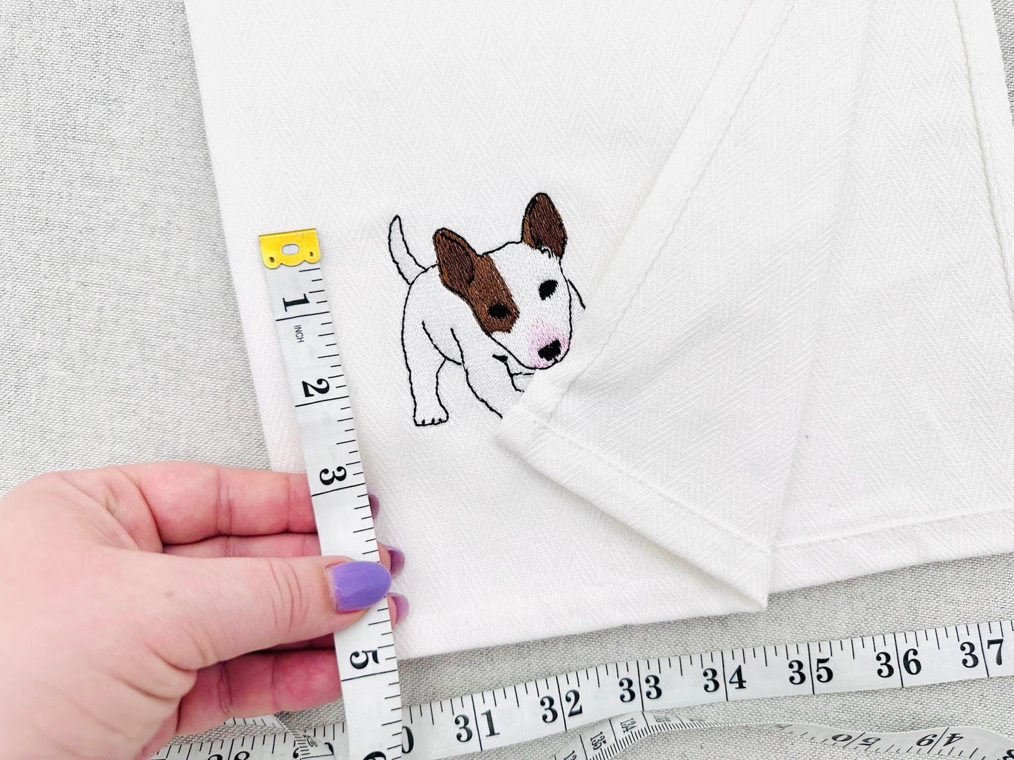 Playing Bull Terrier Puppy Dog Mama kitchen dish towel pet animal kids machine embroidery designs ITH