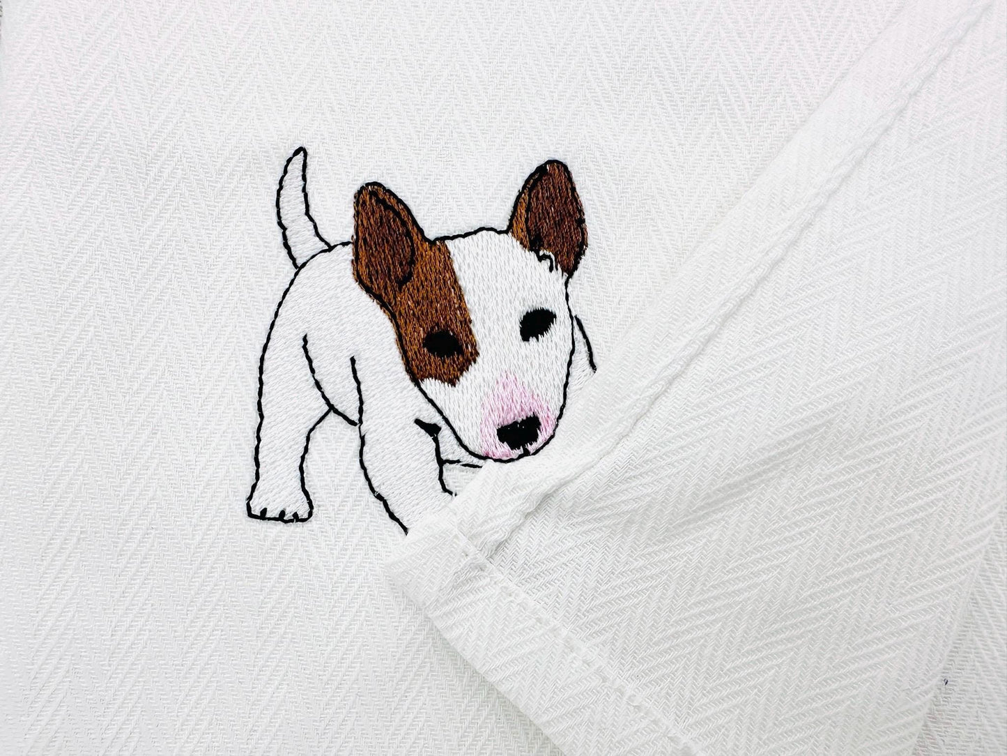 Playing Bull Terrier Puppy Dog Mama kitchen dish towel pet animal kids machine embroidery designs ITH