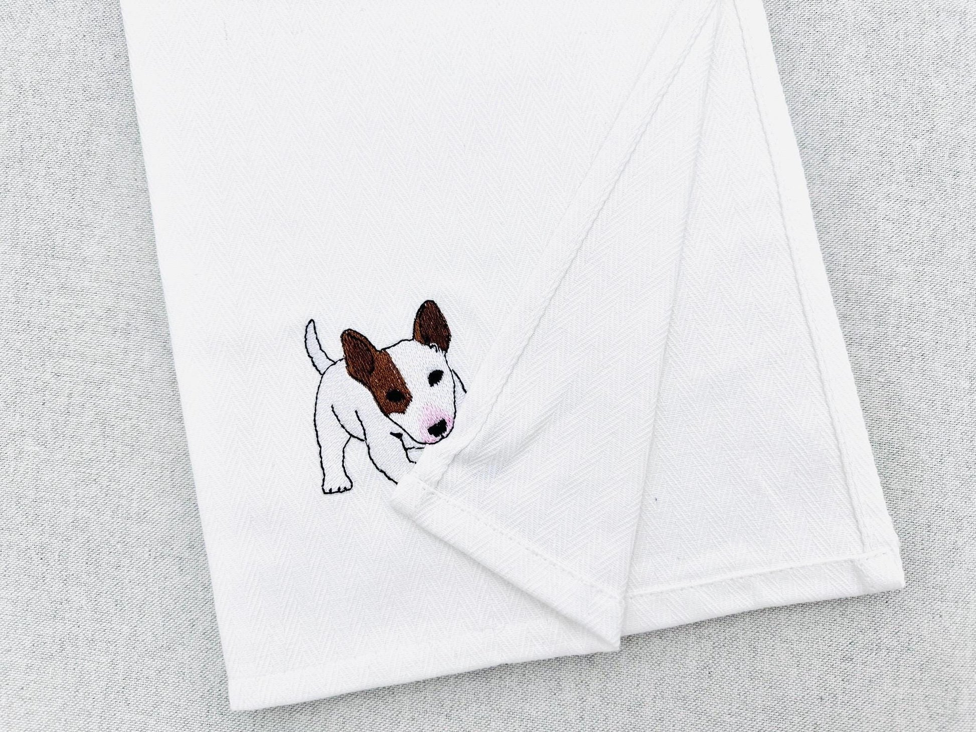 Playing Bull Terrier Puppy Dog Mama kitchen dish towel pet animal kids machine embroidery designs ITH