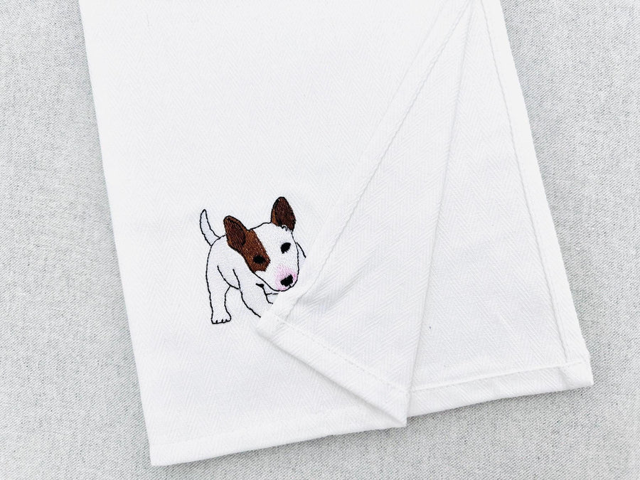 Playing Bull Terrier Puppy Dog Mama kitchen dish towel pet animal kids machine embroidery designs ITH