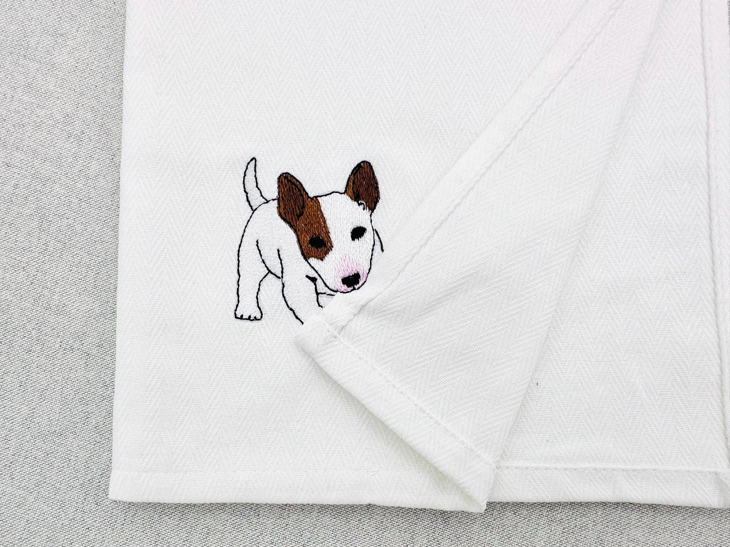 Playing Bull Terrier Puppy Dog Mama kitchen dish towel pet animal kids machine embroidery designs ITH