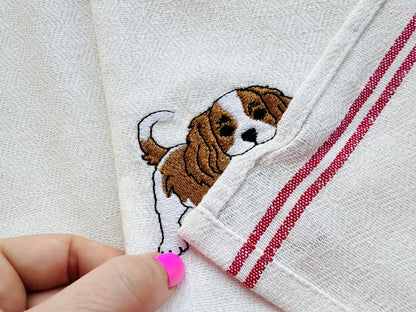 Playing Cavalier King Charles Spaniel Puppy Dog kitchen dish towel pet animal kids machine embroidery designs ITH