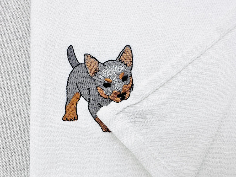 Playing Blue Heeler Puppy Dog Mama kitchen dish towel pet animal kids machine embroidery designs ITH