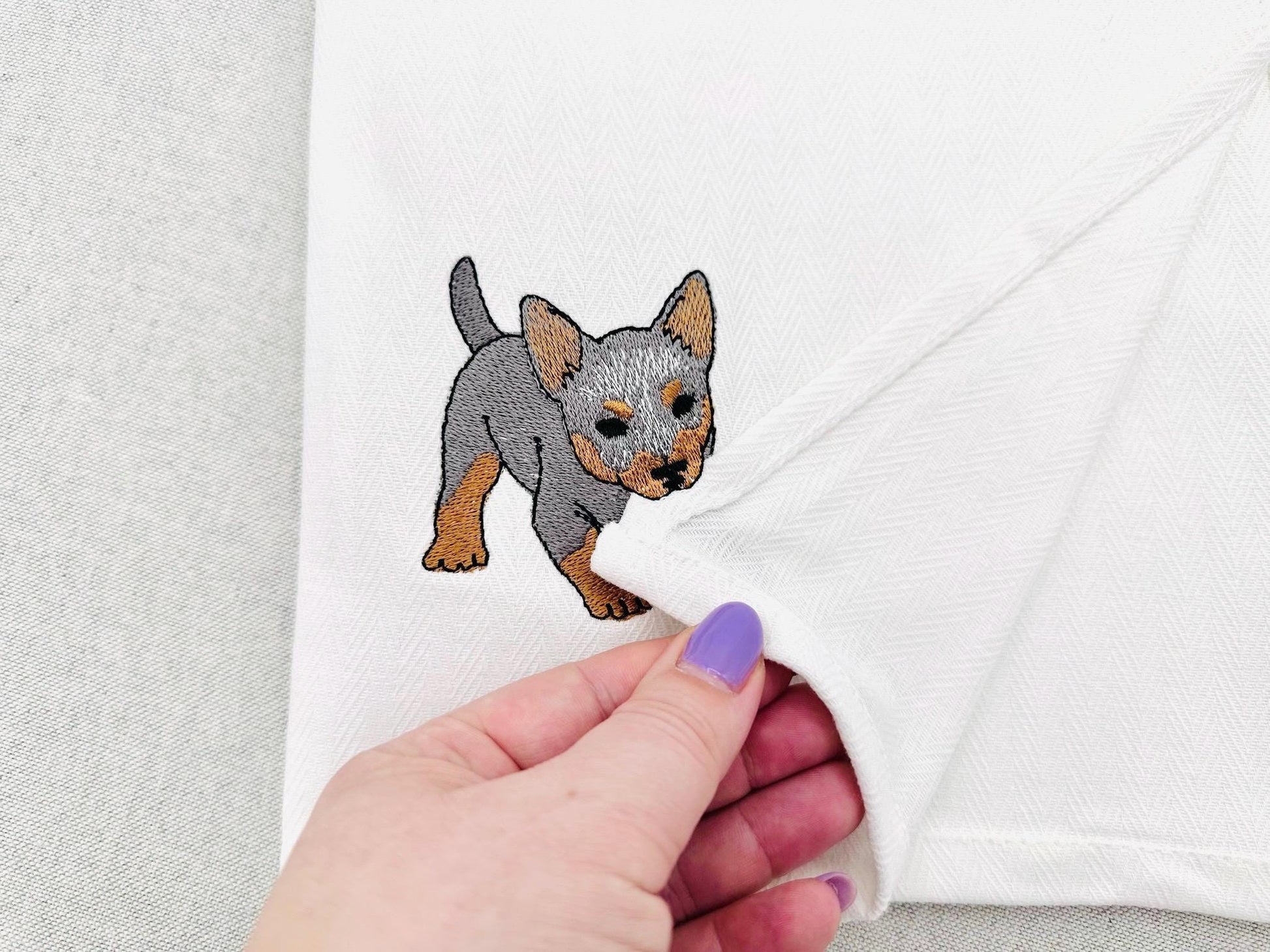 Playing Blue Heeler Puppy Dog Mama kitchen dish towel pet animal kids machine embroidery designs ITH