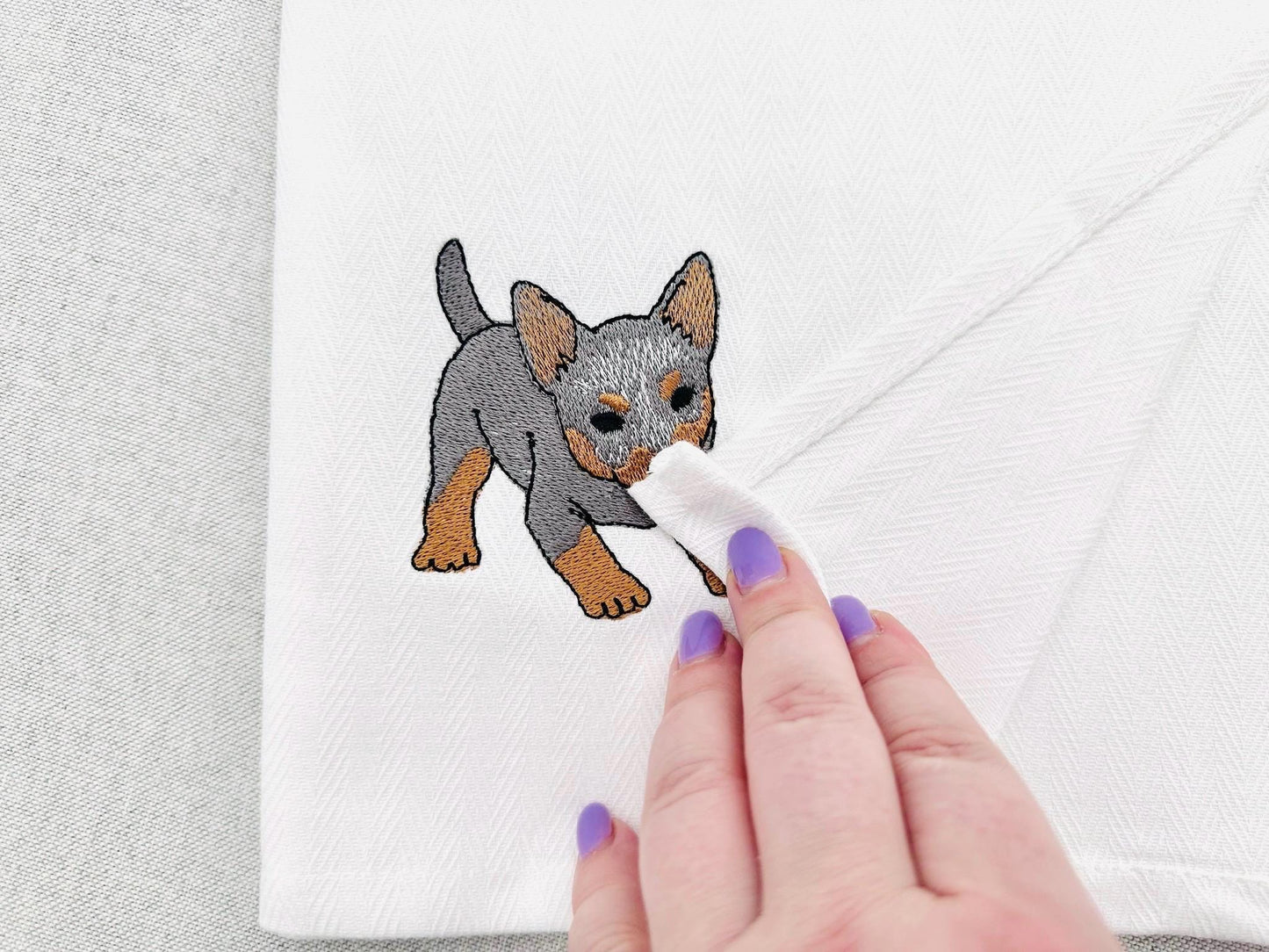 Playing Blue Heeler Puppy Dog Mama kitchen dish towel pet animal kids machine embroidery designs ITH