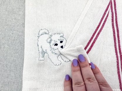 Cute Playing Little Samoyed Puppy Dog Mama kitchen dish towel pet animal kids machine embroidery designs ITH