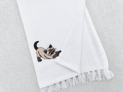 Lovely Scratching Siamese Cat Kitty Mama kitchen dish towel pet animal kids machine embroidery designs ITH