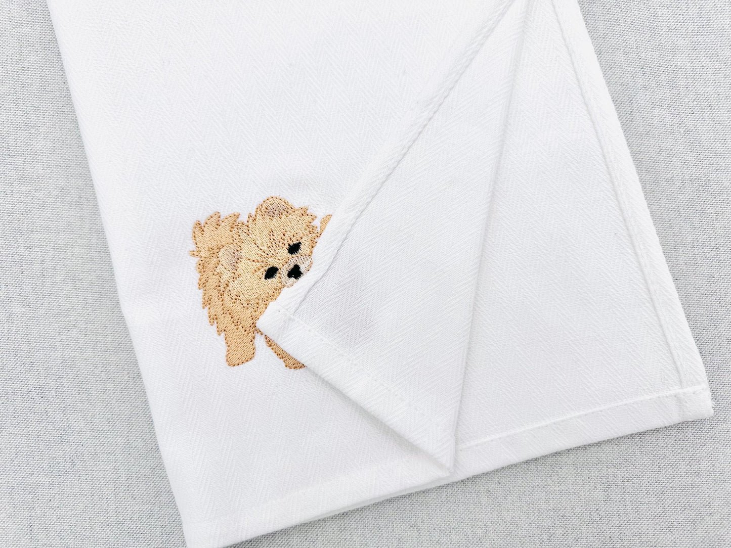 Playing little Spitz Puppy Dog Mama kitchen dish towel pet animal kids machine embroidery designs ITH