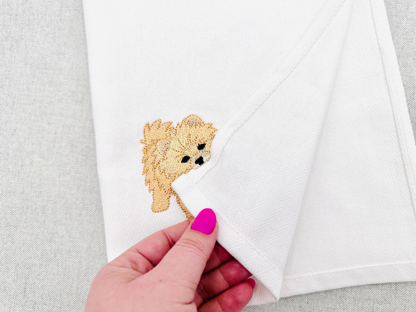 Playing little Spitz Puppy Dog Mama kitchen dish towel pet animal kids machine embroidery designs ITH