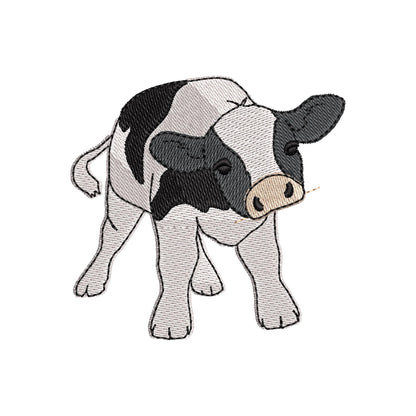 Cute Playing Little Bull Heifer Calf baby cow kitchen dish towel Farm animal kids machine embroidery designs ITH