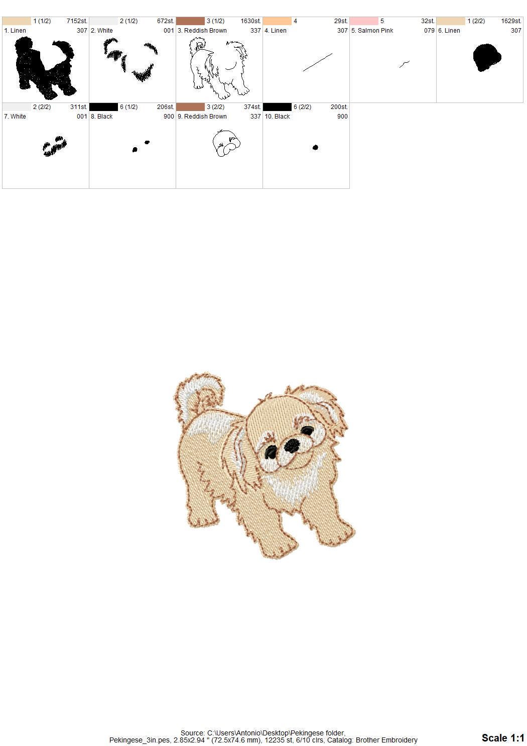 Lovely Playing Little Pekingese Puppy Dog Mama kitchen dish towel animal pet thief machine embroidery designs ITH