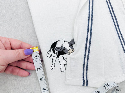Cute Playing Little Bull Heifer Calf baby cow kitchen dish towel Farm animal kids machine embroidery designs ITH