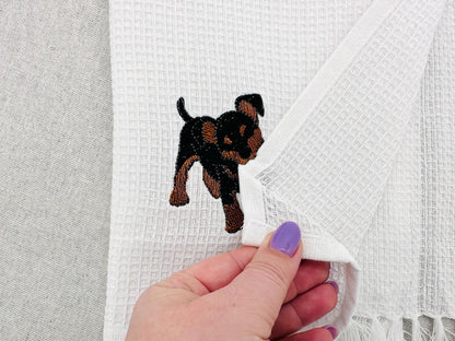 Playing Miniature Pinscher Puppy Dog Mama kitchen dish towel pet animal thief machine embroidery designs ITH