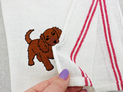Playing long haired Dachshund Puppy Dog kitchen dish towel animal machine embroidery designs ITH