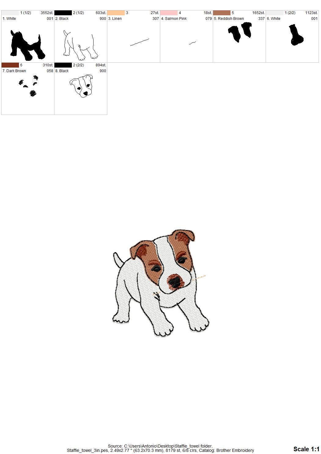 Playing Staffordshire Staffy Stafford Puppy Dog kitchen dish towel animal machine embroidery designs ITH