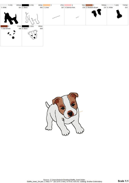 Playing Staffordshire Staffy Stafford Puppy Dog kitchen dish towel animal machine embroidery designs ITH