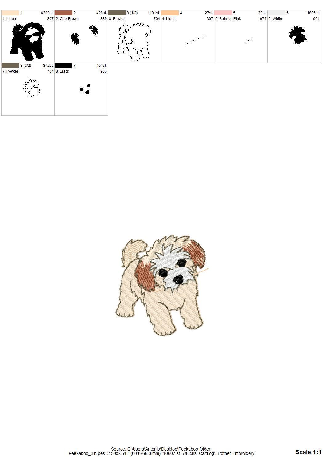 Playing Peekaboo Puppy Dog Mama kitchen dish towel pet animal Thief kids machine embroidery designs ITH