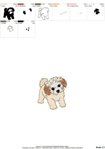 Playing Peekaboo Puppy Dog Mama kitchen dish towel pet animal Thief kids machine embroidery designs ITH