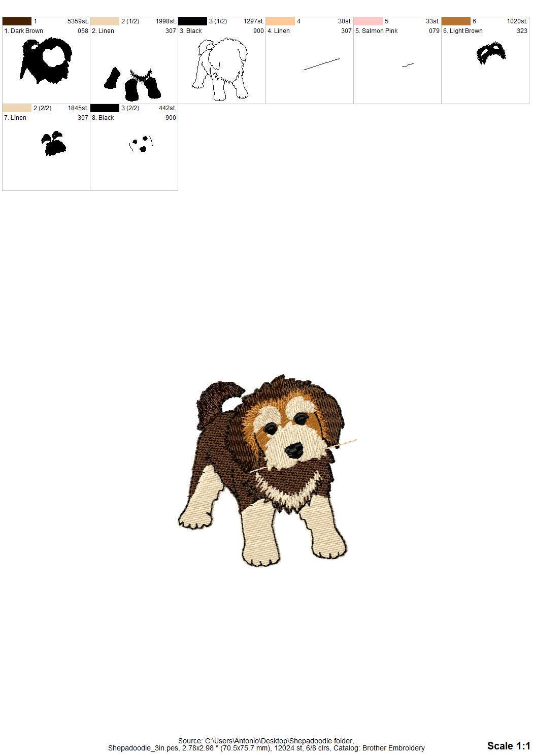 Playing Shepadoodle Puppy Dog Mama kitchen dish towel pet animal Thief kids machine embroidery designs ITH