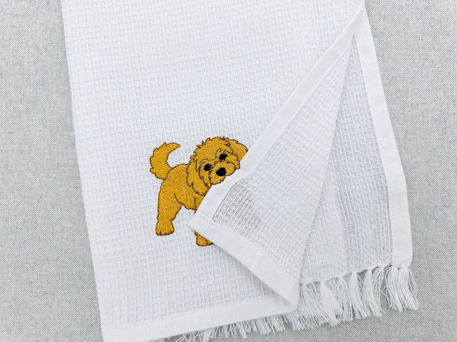 Playing Little Golden Doodle Puppy Dog Mama kitchen dish towel animal kids machine embroidery designs ITH