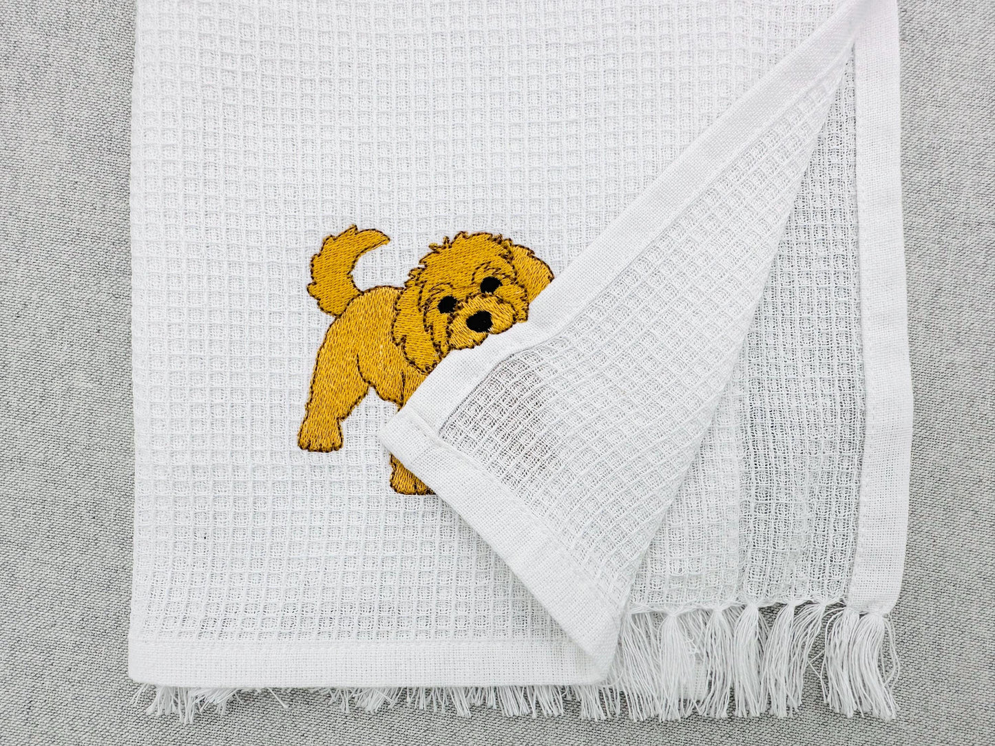 Playing Little Golden Doodle Puppy Dog Mama kitchen dish towel animal kids machine embroidery designs ITH