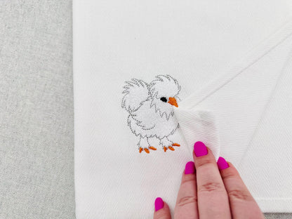 Playing Silkie Chicken Animal Thief kitchen dish towel Farm bird Chicken Mama machine embroidery designs ITH