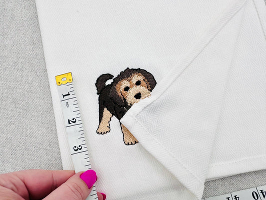 Playing Shepadoodle Puppy Dog Mama kitchen dish towel pet animal Thief kids machine embroidery designs ITH