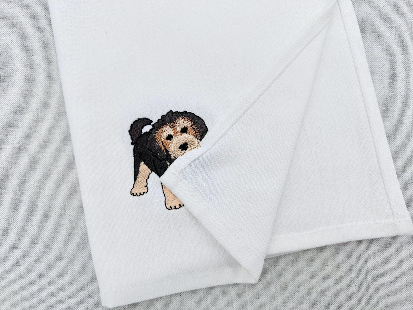 Playing Shepadoodle Puppy Dog Mama kitchen dish towel pet animal Thief kids machine embroidery designs ITH