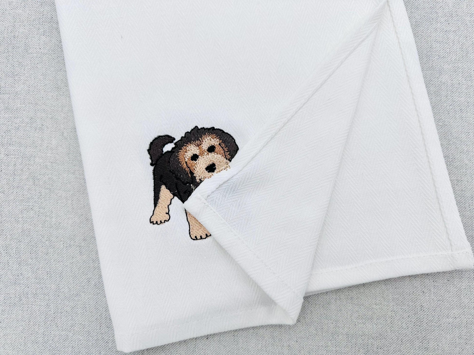 Playing Shepadoodle Puppy Dog Mama kitchen dish towel pet animal Thief kids machine embroidery designs ITH