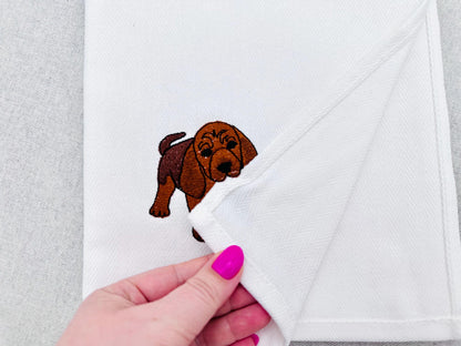 Playing Bloodhound Puppy Dog Mama kitchen dish towel pet animal Thief machine embroidery designs ITH