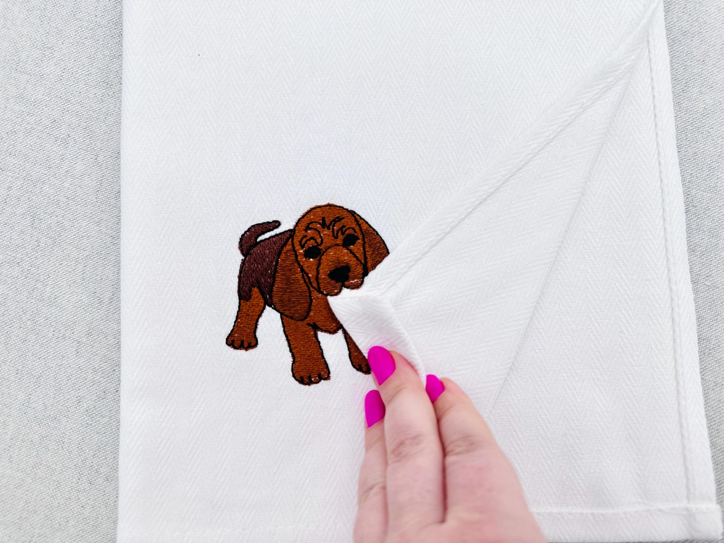 Playing Bloodhound Puppy Dog Mama kitchen dish towel pet animal Thief machine embroidery designs ITH