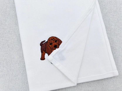 Playing Bloodhound Puppy Dog Mama kitchen dish towel pet animal Thief machine embroidery designs ITH