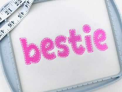 Fill stitch Melany FONT with hand-stitch look top machine embroidery designs kids fancy Alphabet