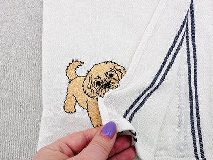 Playing Little Maltipoo Puppy Dog Mama kitchen dish towel animal pet thief machine embroidery designs ITH