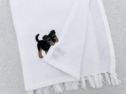 Playing wirehaired German Terrier Puppy Dog kitchen dish towel animal machine embroidery designs ITH