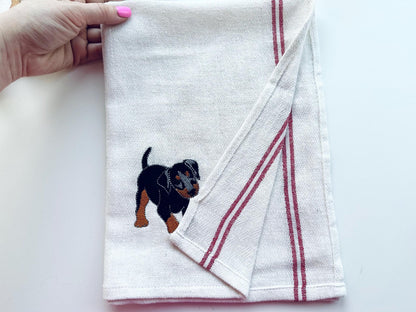 Playing Little Doberman Puppy Dog Mama kitchen dish towel pet animal kids machine embroidery designs ITH