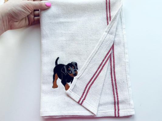 Playing Little Doberman Puppy Dog Mama kitchen dish towel pet animal kids machine embroidery designs ITH